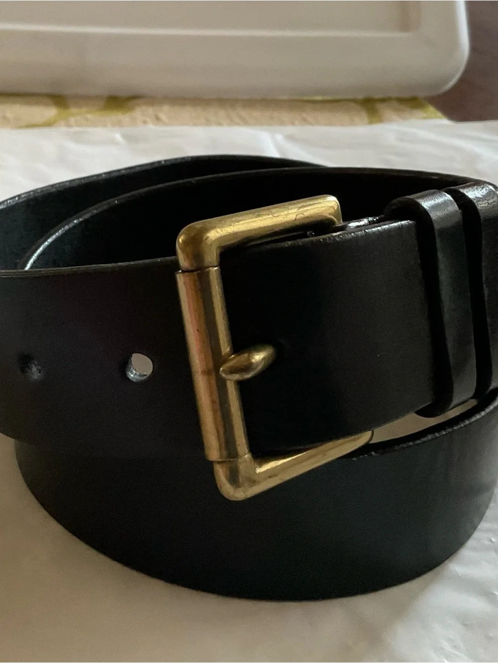 Ralph Lauren Polo Black Leather Belt with Polo Logo Plague-33” Length